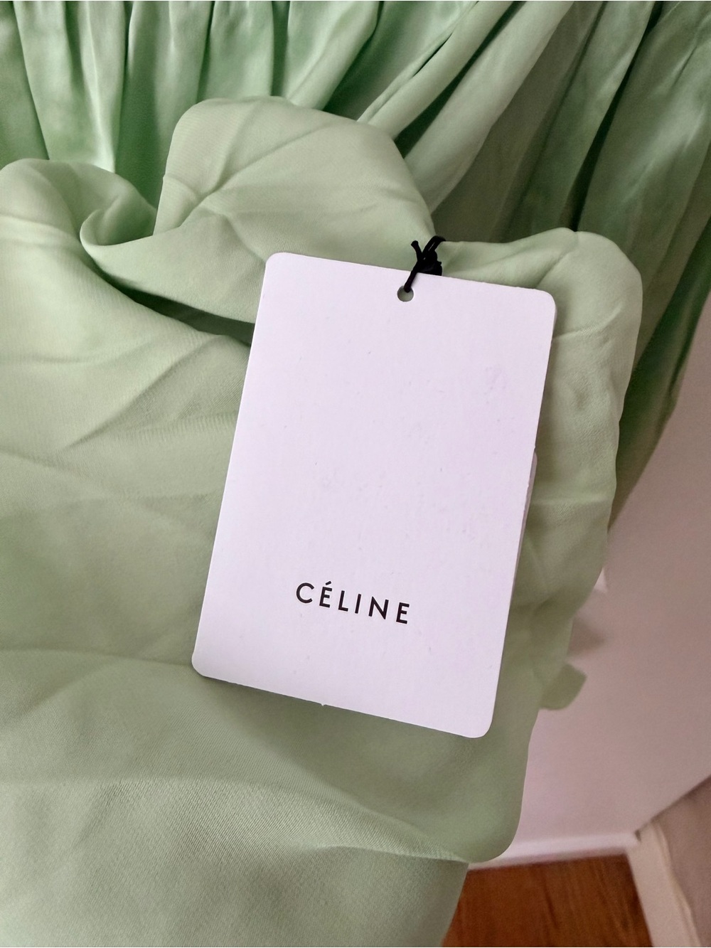 Celine Pale Green Gathered Silk Blouse - Picture 3 of 9